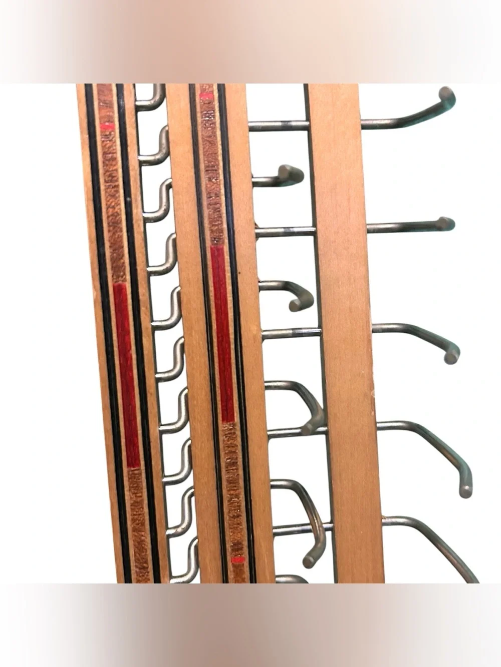 Vtg Tie Scarf Belt Necklaces Wall Mount Organizer Wood Brass 29 Hooks Adjustable